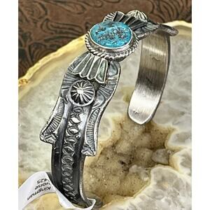 Native American NAVAJO Sterling Kingman Turquoise Cuff Bracelet by Kevin Billah